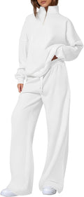 Womens Casual Two Piece Sets Fall 2026 Outfits Quarter Zip Sweatshirts Straight Leg Pants Sweatsuits Tracksuit