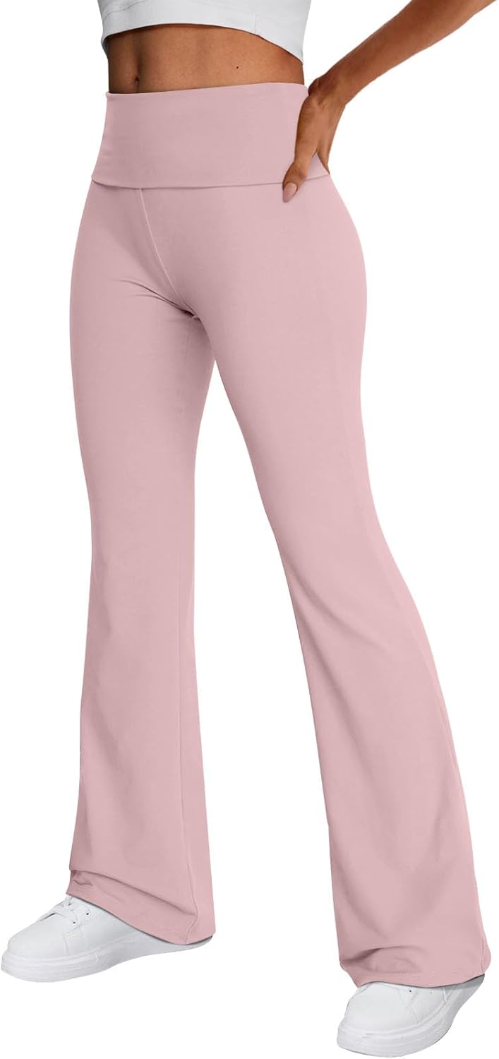 Women's Wide Leg Yoga Pants Bootcut Workout Flare Leggings Trendy High Waisted Fold Over 2026 Fall Outfits