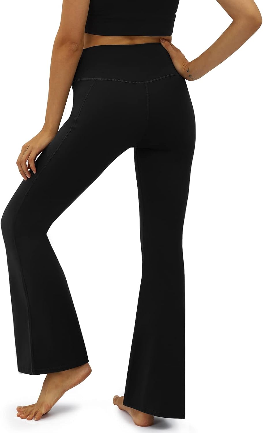 Women's Flare Yoga Pants with Pockets-V Crossover High Waisted Bootcut Yoga Leggings-Flare Workout Gym Leggings