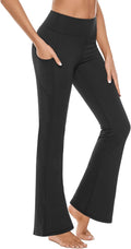 Bootcut Yoga Pants with Pockets for Women 30" Wide Leg Pants High Waist Tummy Control Workout Yoga Pants