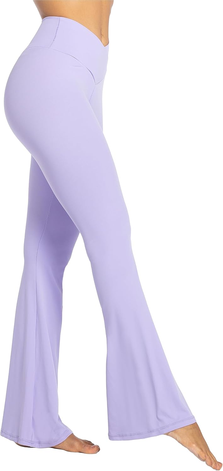 Flare Leggings, Crossover Yoga Pants with Tummy Control, High-Waisted and Wide Leg