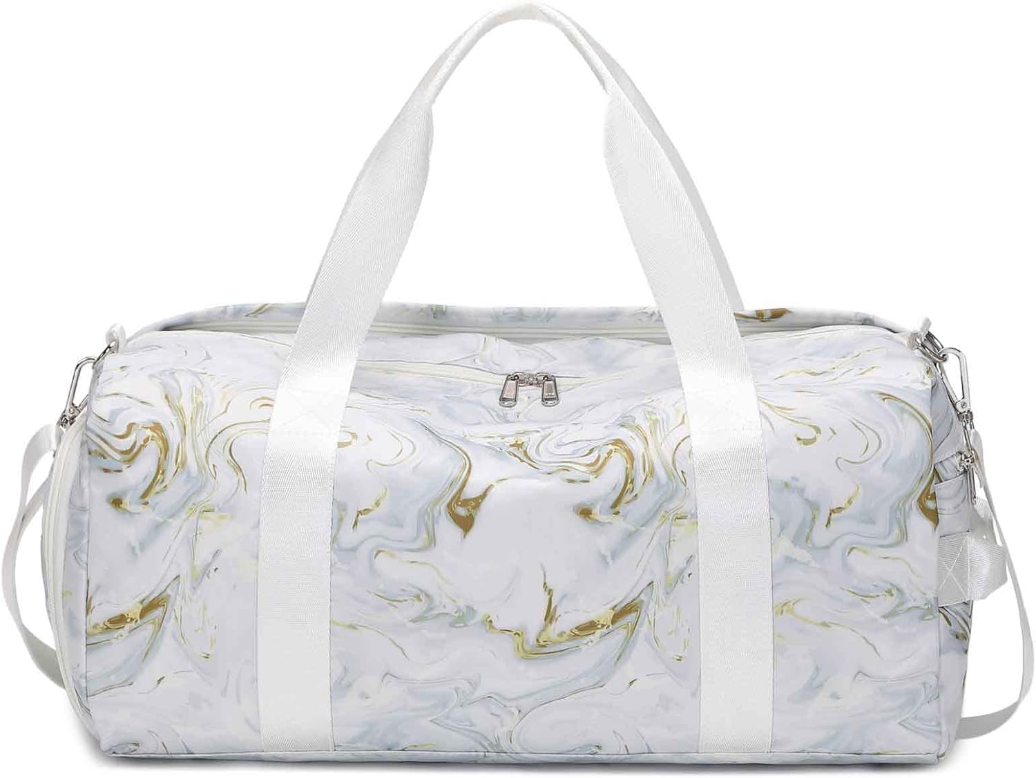 Lightweight Folding Sport Gym Bag with Shoes Compartment Dry and Wet Separation Fitness Shoulder Bag  Travel Bag Marble Pattern (Grey), Gray