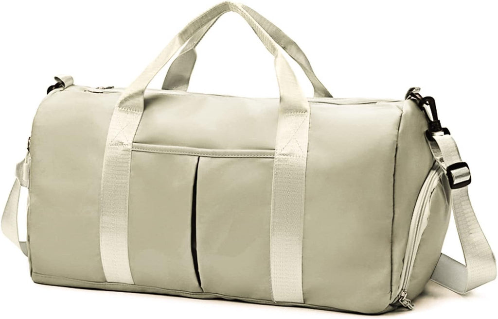 Sports Gym Bag with Wet Pocket & Shoes Compartment, Waterproof Shoulder  Bag for Women and Men Swim Sports Travel Lightweight and easy Carry on Beige