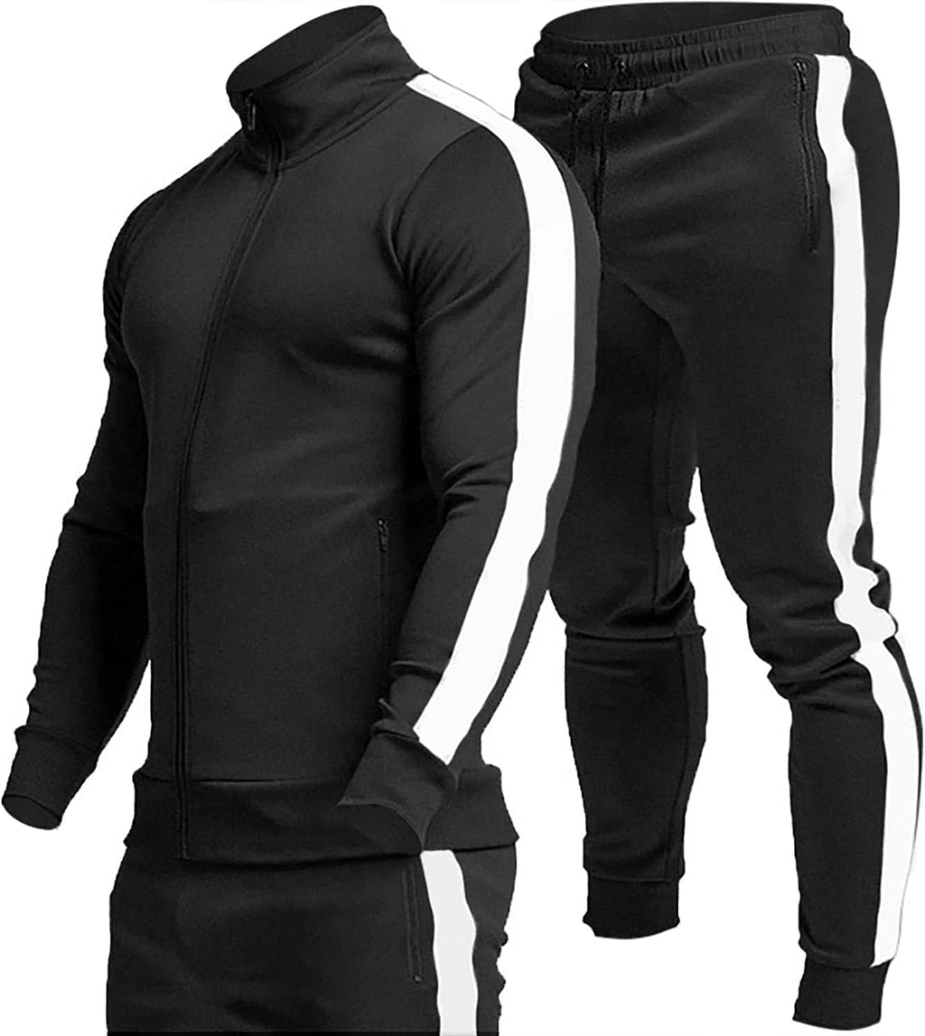 Men's Casual Active Tracksuits Full Zip Sports Jogging Suits Sets Athletic Running 2 Piece Sweatsuits with Zip Pockets