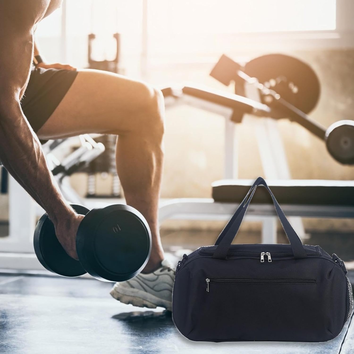 Travel Duffel Bag Sports Tote Gym Bag Shoulder  Overnight Bag Wet Dry Separation Fitness Bag HandHeld OneShoulder Yoga Exercise (Black)