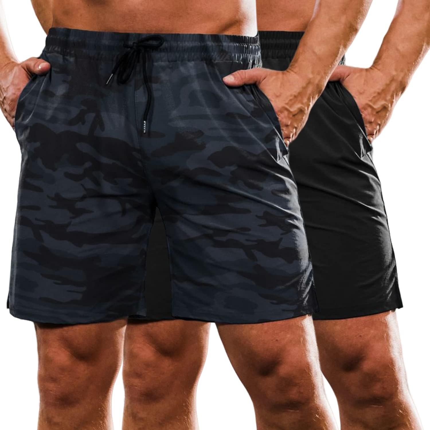 Men's 2 Pack Gym Workout Shorts 7 Inch Quick Dry Athletic Shorts Lightweight Running Shorts with Pockets