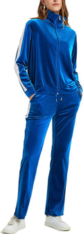 Womens Velour Tracksuits Set 2 Piece Sweatsuits Full Zip Velvet Outfits Hoodie and Sweatpant Jogging Suit