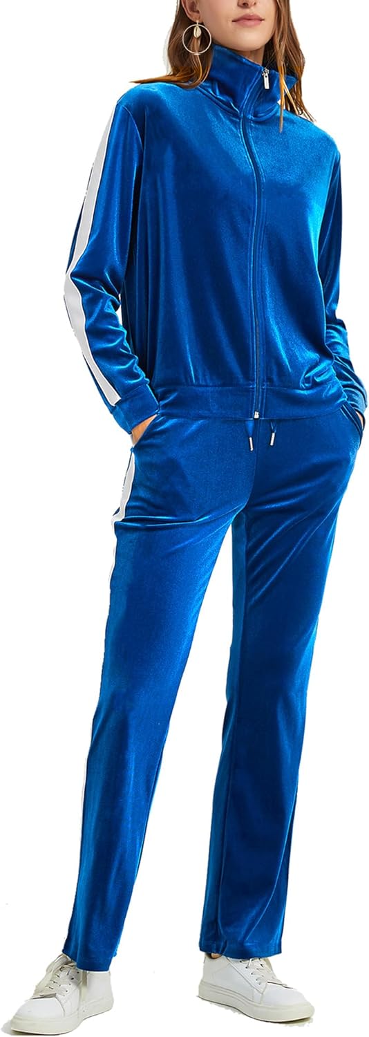 Womens Velour Tracksuits Set 2 Piece Sweatsuits Full Zip Velvet Outfits Hoodie and Sweatpant Jogging Suit
