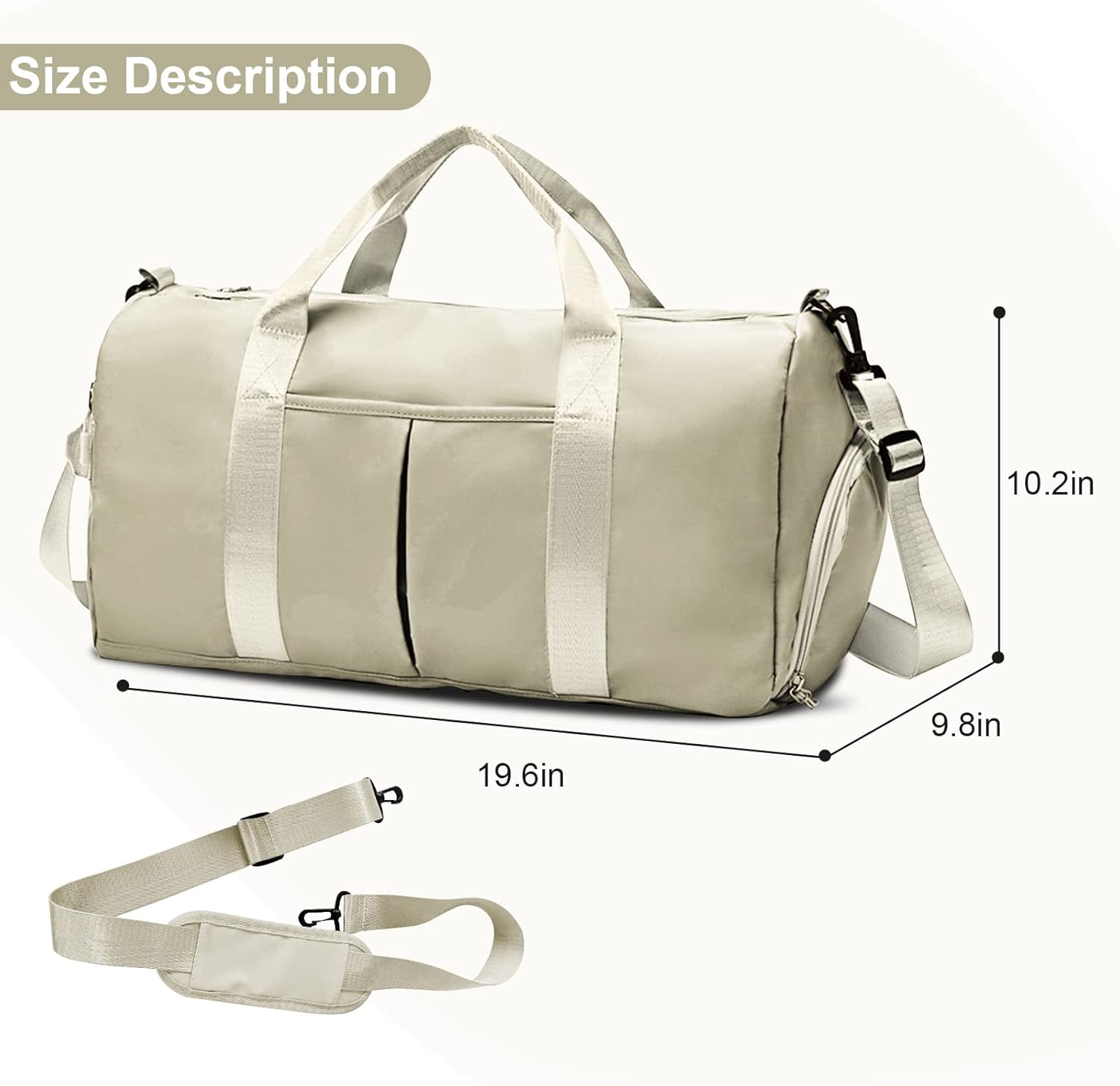 Sports Gym Bag with Wet Pocket & Shoes Compartment, Waterproof Shoulder  Bag for Women and Men Swim Sports Travel Lightweight and easy Carry on Beige