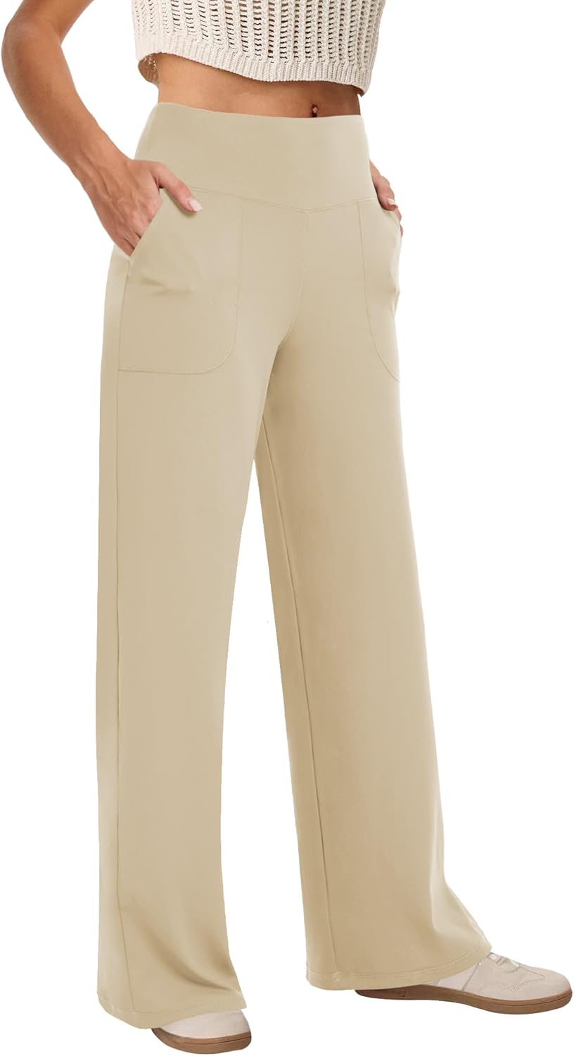 Wide Leg Pants Woman High Waist Yoga Pants with Pockets Loose Stretch Dress Work Sweatpants Casual Lounge
