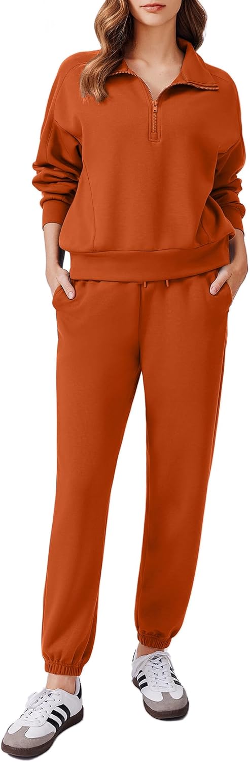 2 Piece Sets for Women 2024 Fall Outfits Tracksuit Long Sleeve Half Zip Sweatshirt Jogger Sweatpants Matching Set