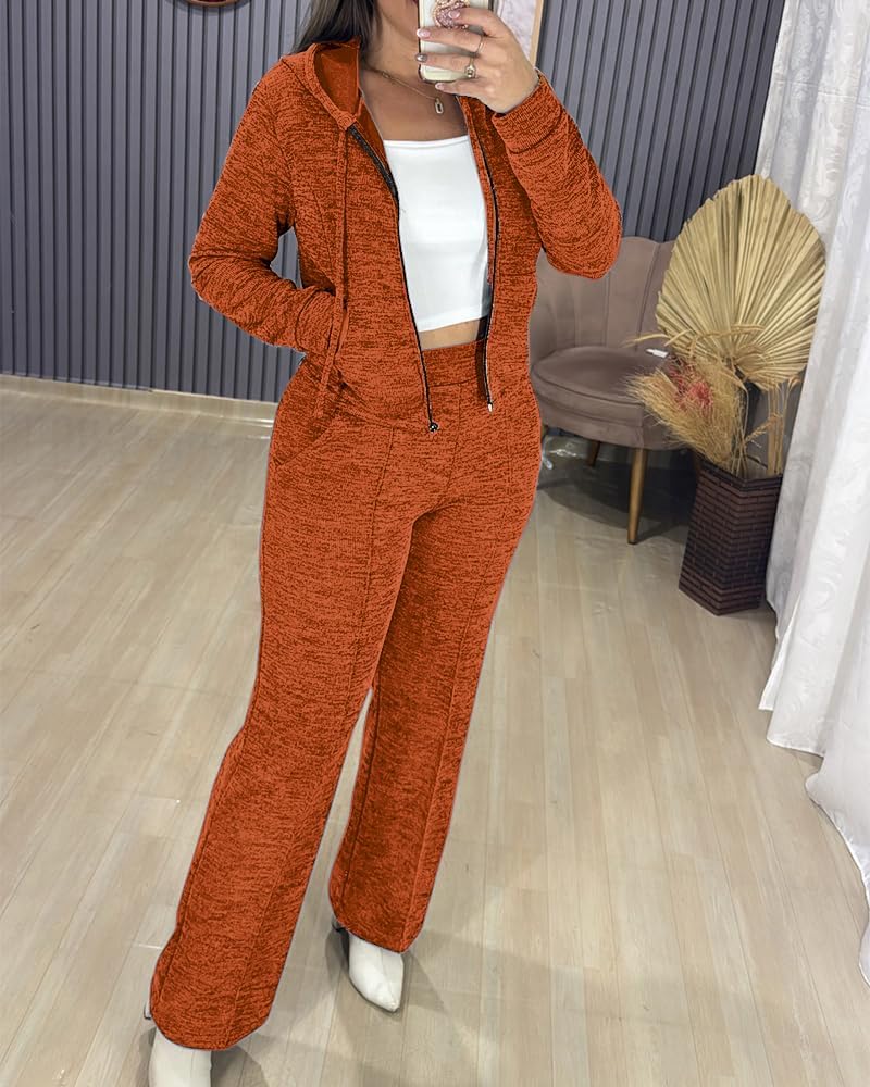 Womens 2 Piece Outfits Sweatsuit 2026 Zip Up Hoodie and Wide Leg Sweatpants Tracksuit Travel Workout Lounge Sets