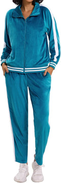Women's Velour Tracksuit Zip-Up Jacket and Jogger Pants with Pockets Sweatsuit Loungewear Set 2 Piece Loose Fit
