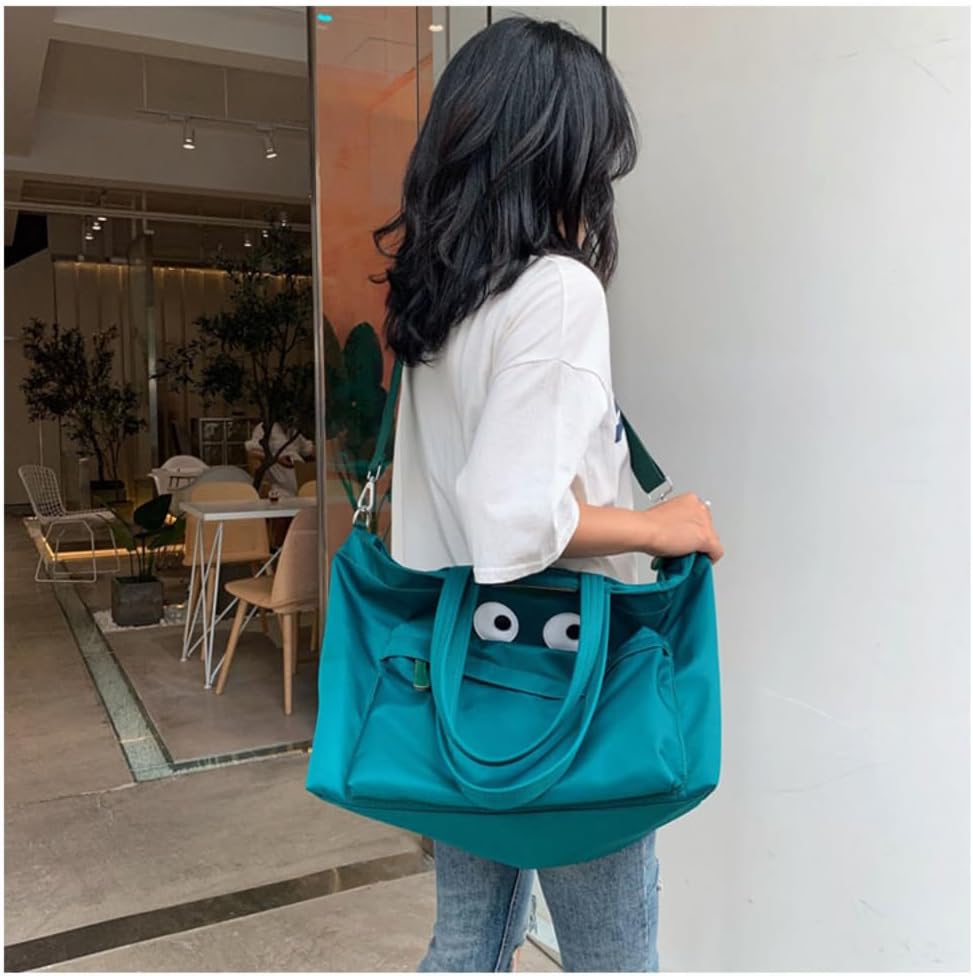Funny Big-Eyed Smile Face Travel Duffel Bag Large Crossbody Gym Bag Shoulder Yoga Fitness Bag for Women (Green)