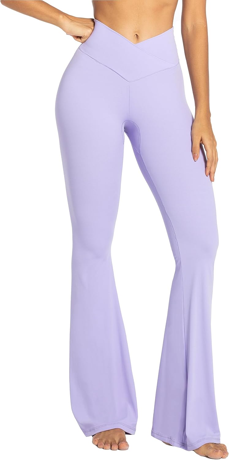 Flare Leggings, Crossover Yoga Pants with Tummy Control, High-Waisted and Wide Leg