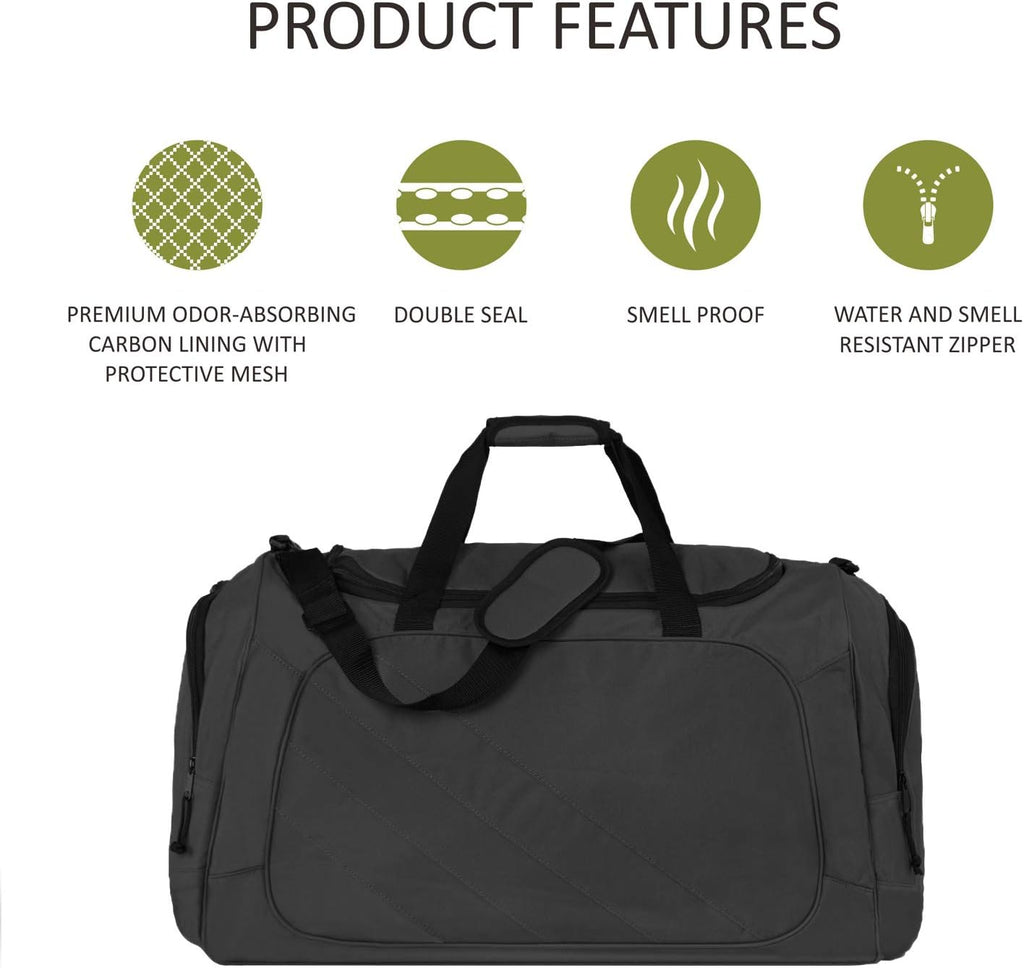 Odor Absorbing and Water Resistant Luggage Smell Proof Luggage Duffle Odor Absorbent Smell Proof Bags XL Shoulder Bag for Hydroponics, 30"x15"x15"