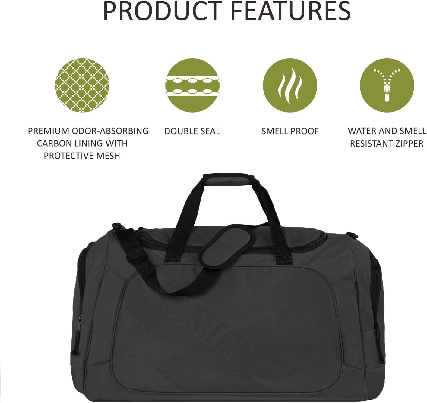 Odor Absorbing and Water Resistant Luggage Smell Proof Luggage Duffle Odor Absorbent Smell Proof Bags XL Shoulder Bag for Hydroponics, 30"x15"x15"