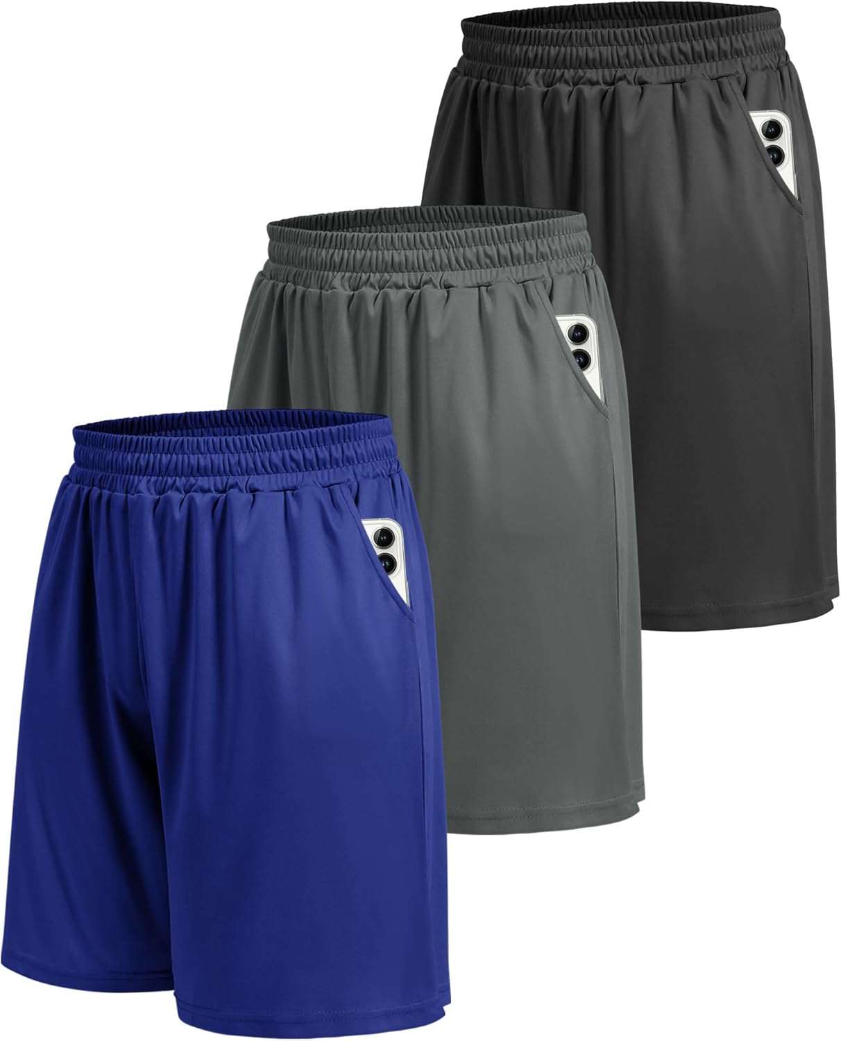 5 Pack Athletic Gym Mens Shorts - Workout Black Quick Dry Basketball Shorts with Pockets for Running Casual Activewear
