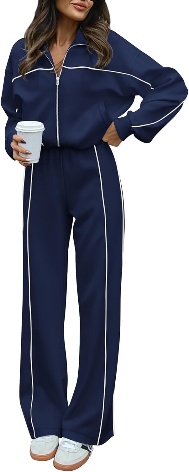 Women's Two Piece Tracksuit Fall 2026 Long Sleeve Zip Up Sweatshirt Long Pants Outfits Jogger Sweatsuit Sets