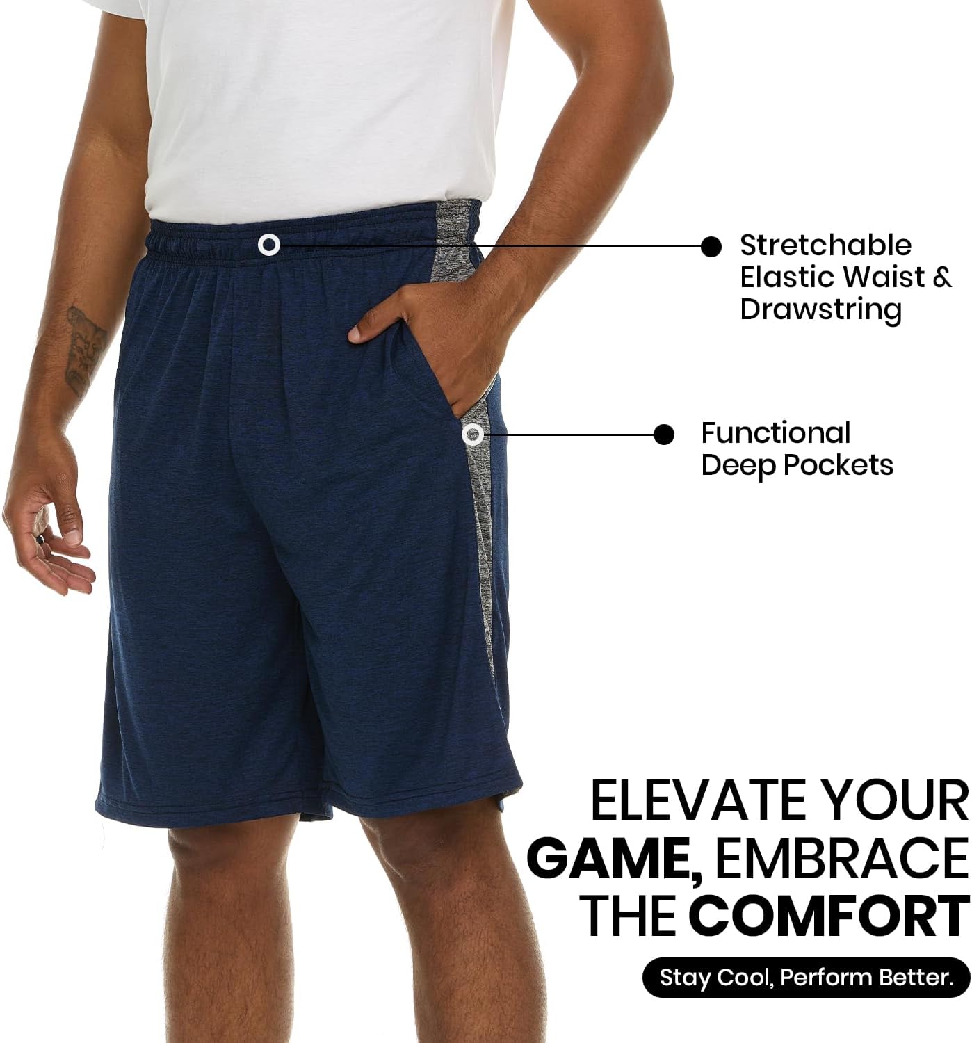 5 Pack: Men's Dry-Fit Sweat Resistant Active Athletic Performance Shorts