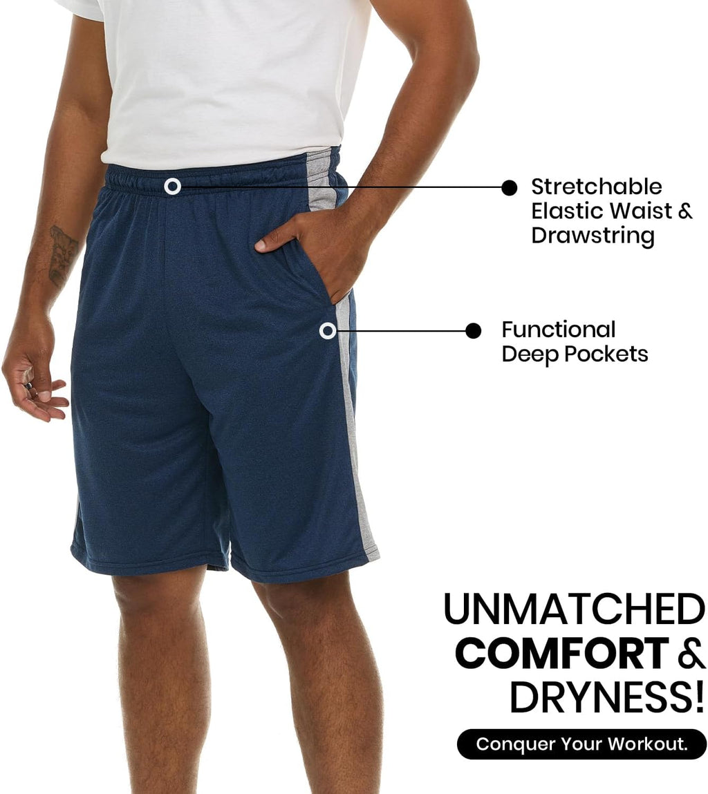 5 Pack: Men's Dry-Fit Sweat Resistant Active Athletic Performance Shorts