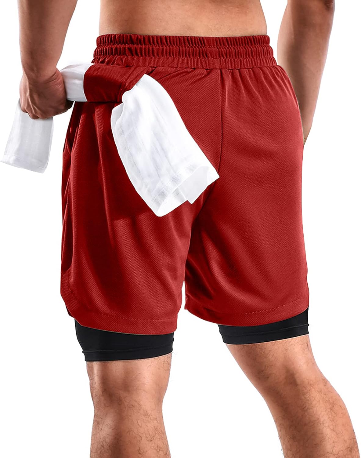 2 in 1 Mens Shorts Casual 2 Pack, Running Gym Shorts for Men 7 Inch, Workout Shorts Men with Pockets &Towel Loop
