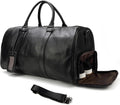 Leather Travel Bag Large Capacity Luggage Duffel Bag with Shoe Compartment, Men Women Weekend Shoulder Bag for Holiday Business Trip (55cm-Black)