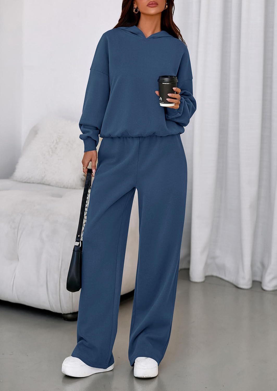 Womens Sweatsuits 2 Piece Set 2026 Casual Winter Long Sleeve Hoodie Loose Wide Leg Sweatpants Fall Tracksuit