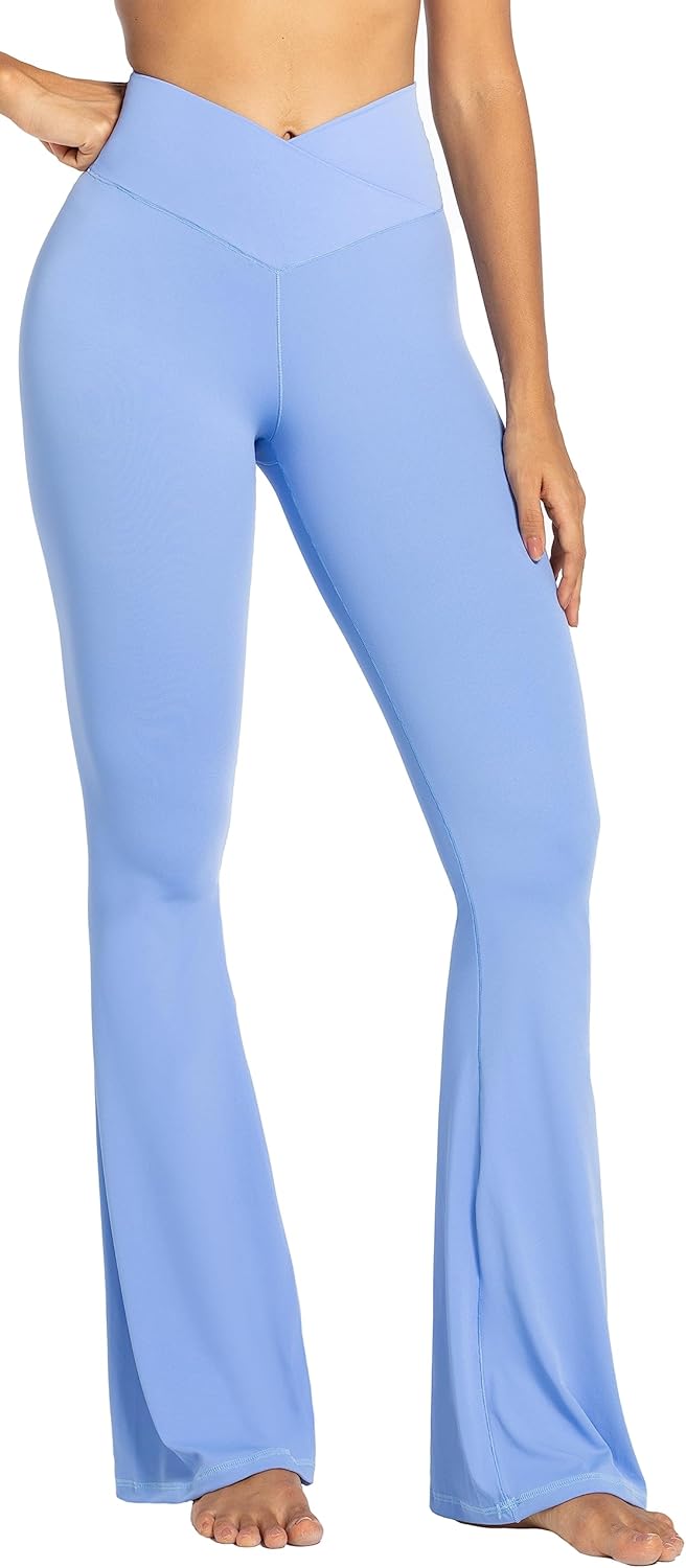 Flare Leggings, Crossover Yoga Pants with Tummy Control, High-Waisted and Wide Leg