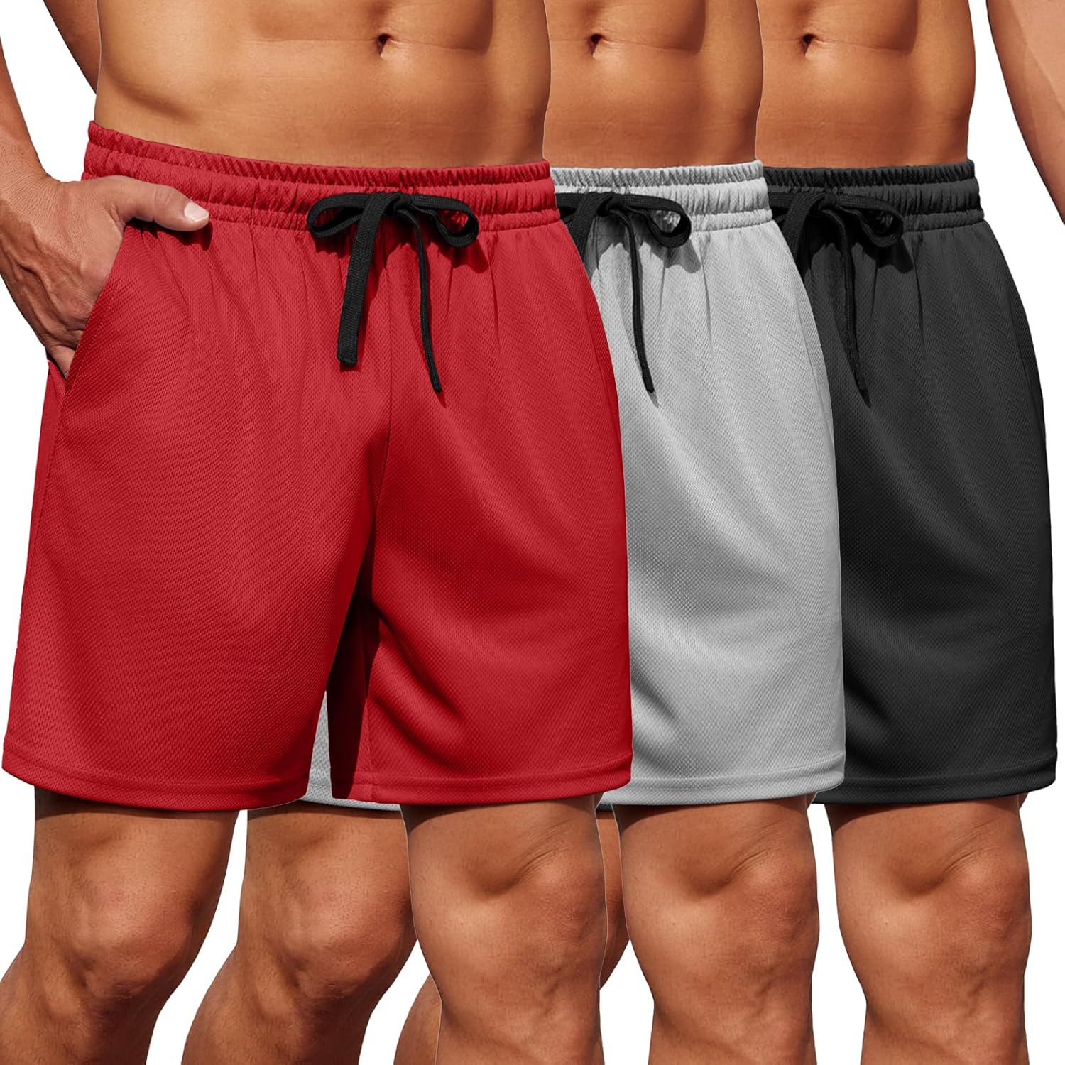 Men's Gym Shorts 3 Pack Mesh Athletic Workout Shorts Lightweight Quick Dry Drawstring Shorts with Pockets