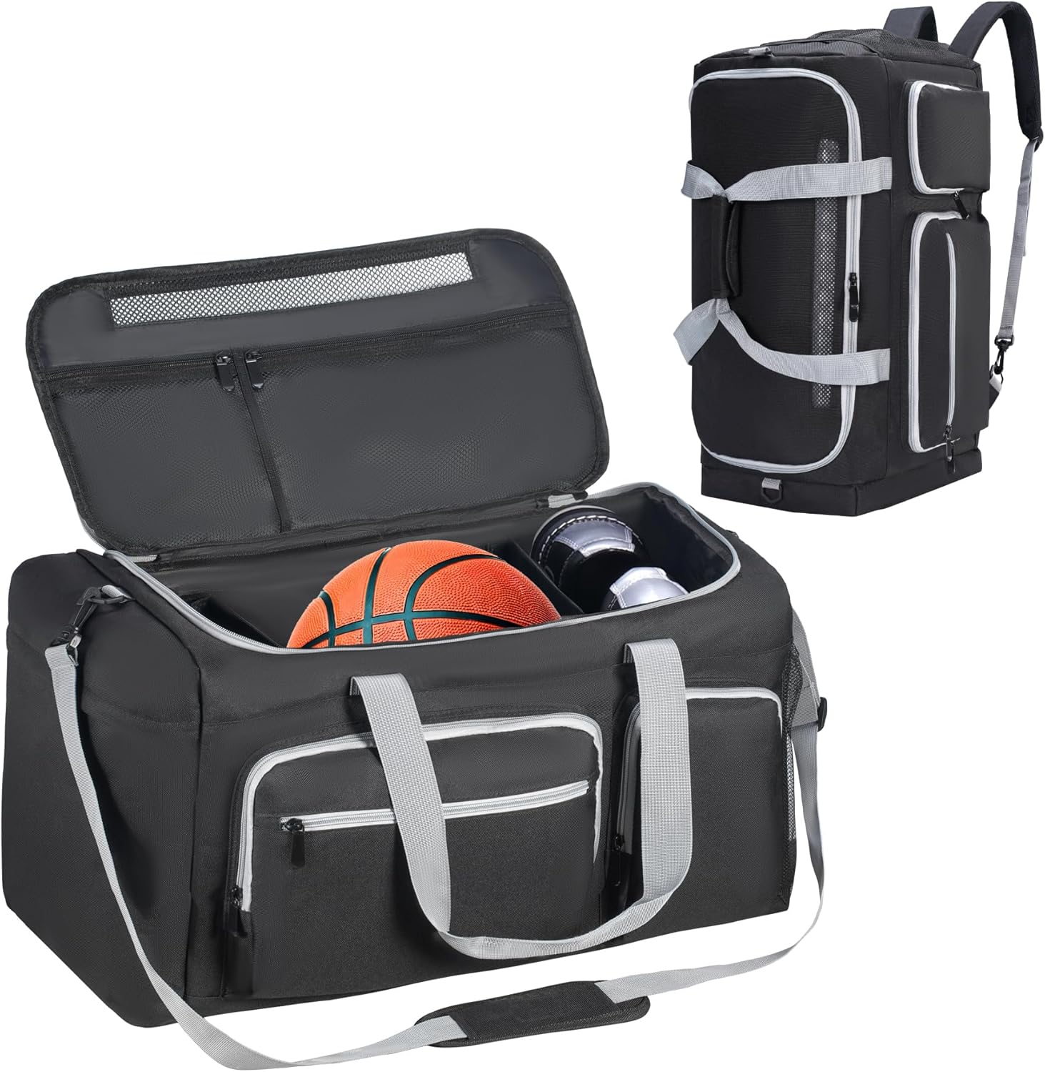 Basketball Bag Backpack with Shoe Compartment, Soft Sneaker Travel Bag fit 4 Pairs with 3 Adjustable Dividers, for Basketball, Soccer, Volleyball, Gym Bag, 20 * 13.8 * 9.5in
