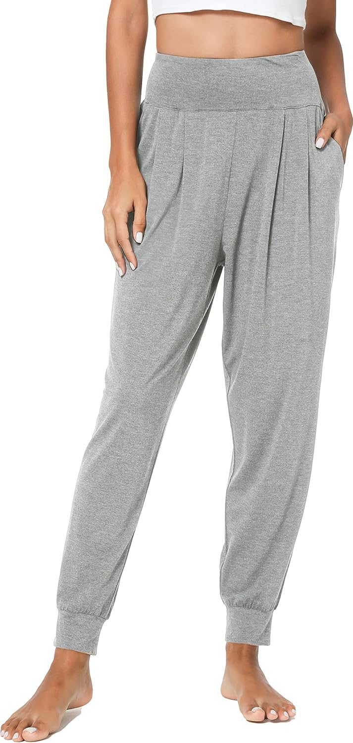 Womens Yoga Pants with Pockets - Viscose Made from Bamboo, High-Waist Joggers Sweatpants Lounge Pajama Bottoms