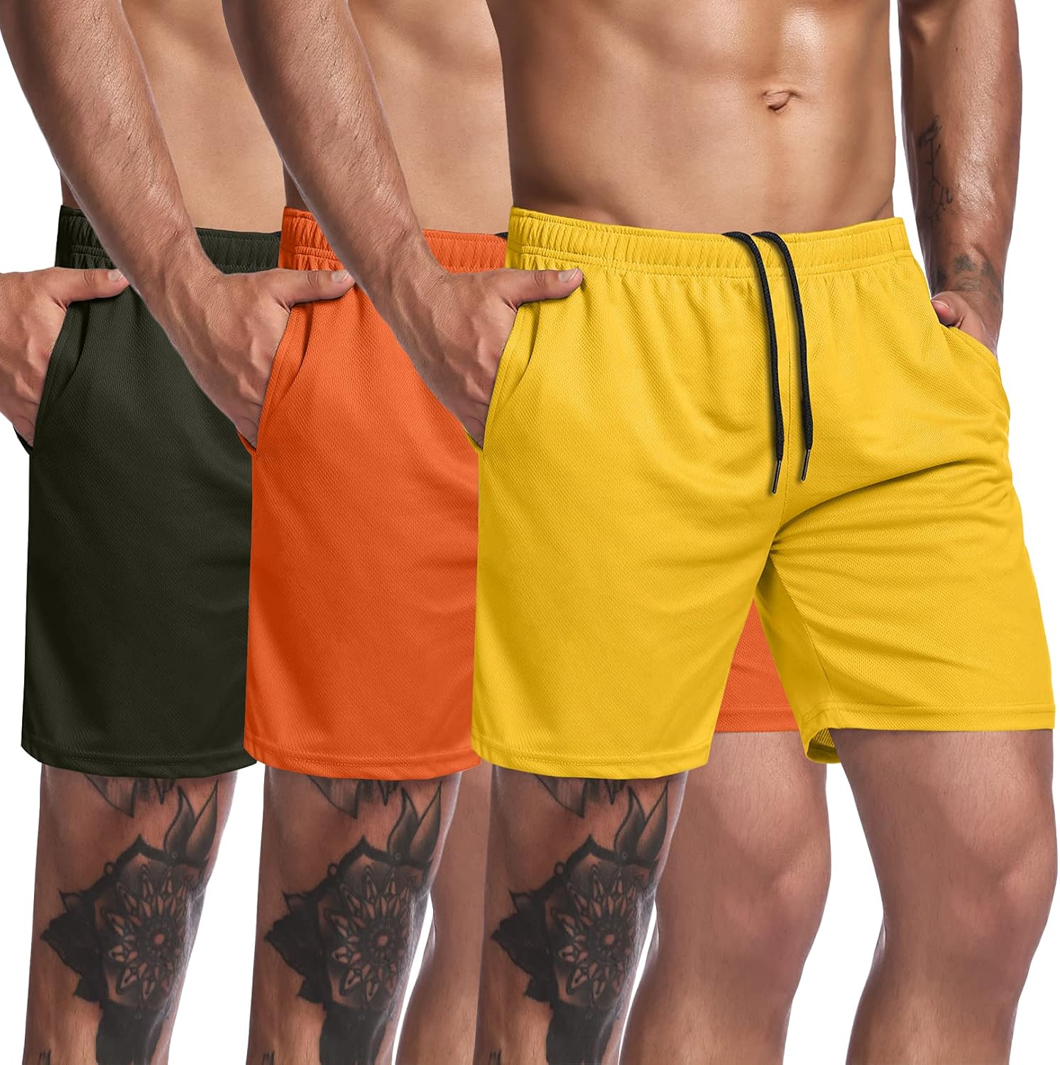 Men's 3 Pack Workout Gym Shorts Mesh Athletic Shorts Lightweight Bodybuilding Training Short Pants with Pockets